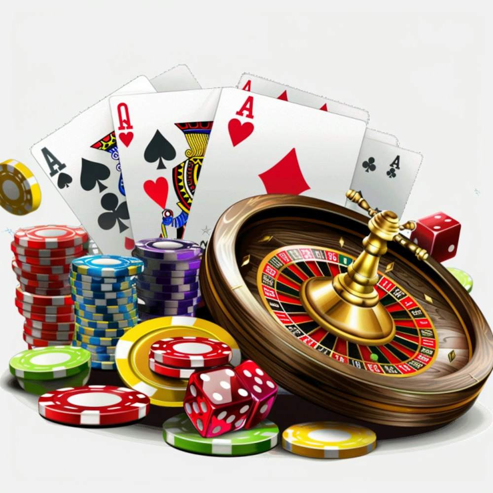 Tumpukan chip poker dan kartu remi di meja